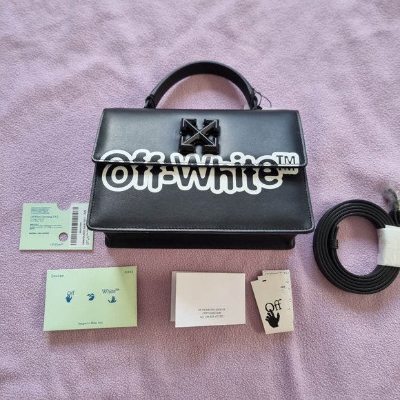OFF-WHITE Jitney 1.4 Printed Leather Tote Bag in Black - Picture 5 of 9